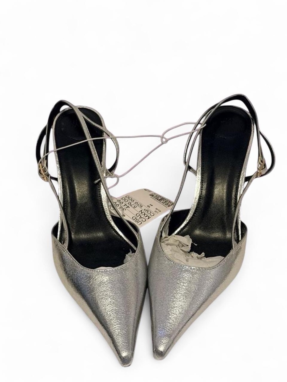 H&M Silver Pointed Toe Slingback Heels NWT